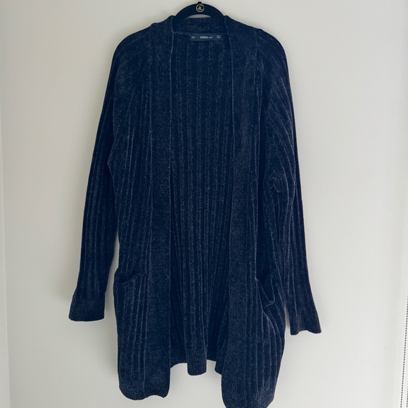 Zara Navy Chenille Open Front Cardigan - Picture 2 of 4